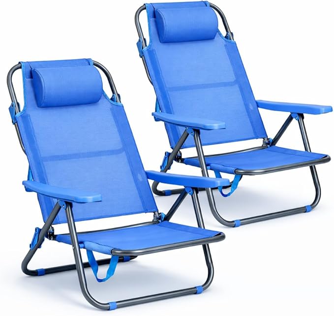 2-Pack – Reclining Beach Chairs | Lightweight, Portable, and Comfortable | Free Sun Umbrella (Special Summer Offer)