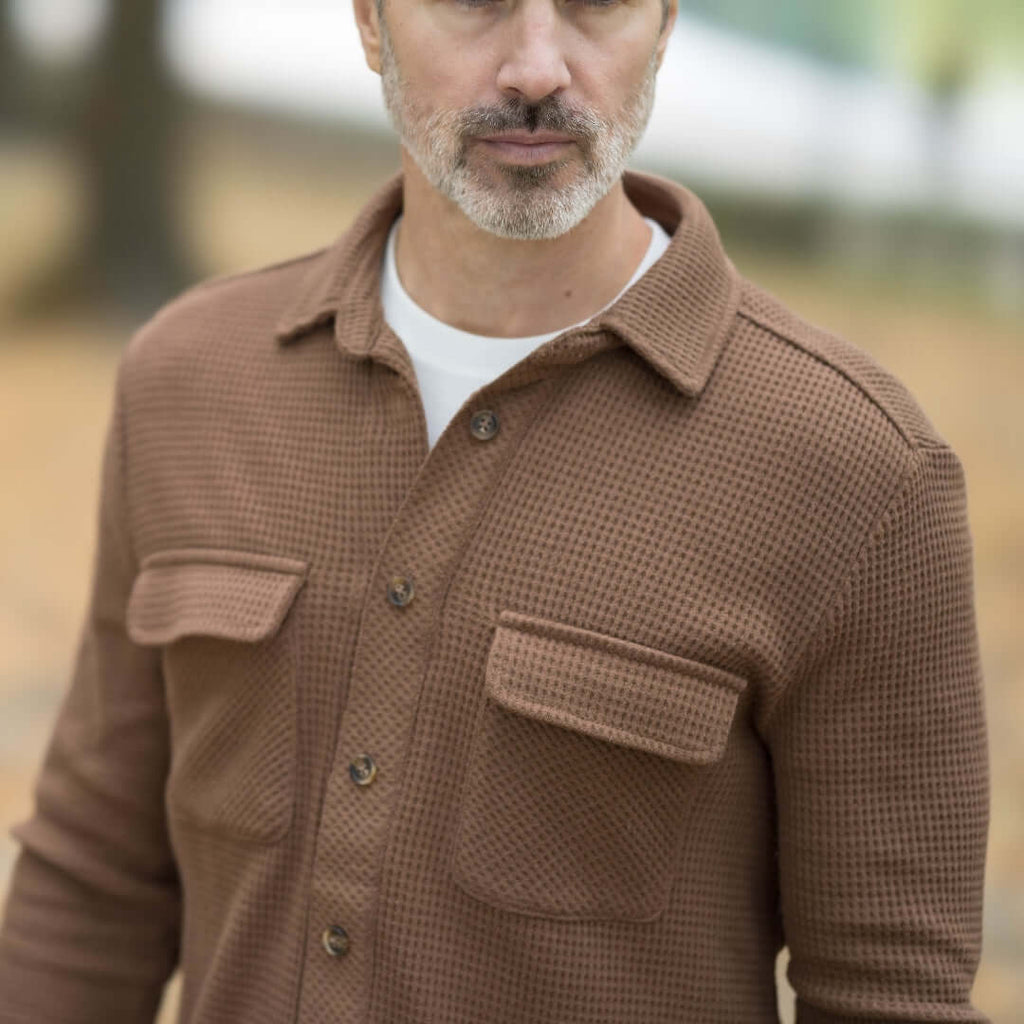 Double pocket waffle check casual shirt