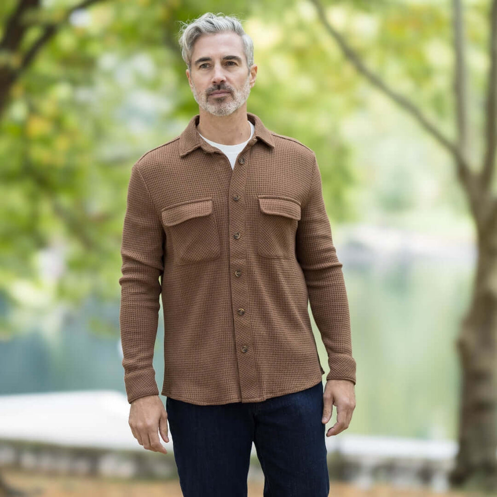 Double pocket waffle check casual shirt